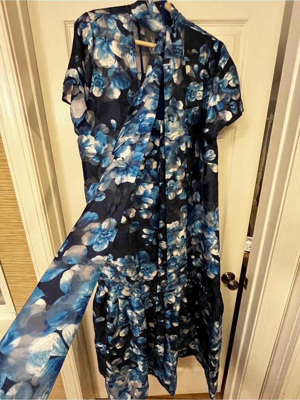 Sugarlips Navy Floral Maxi Dress with Blue Accents and Tie